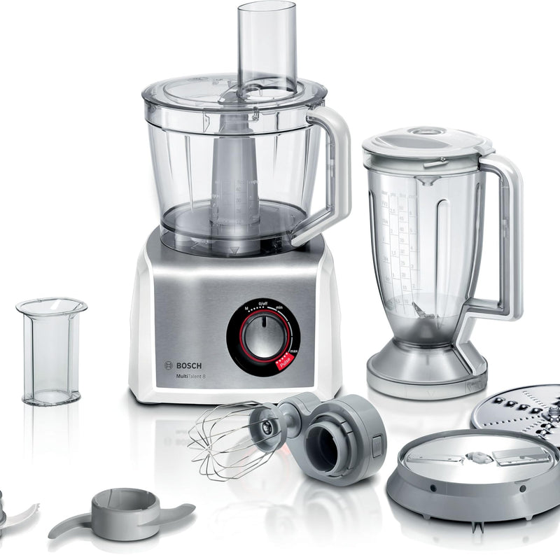 Bosch MultiTalent 3 Compact Multifunction Food Processor – Over 20 Functions, 800 W, 2 Speeds, 2.3 L Bowl, Slicing, Cutting and Grating, Kneading Blade and Whipping Disc