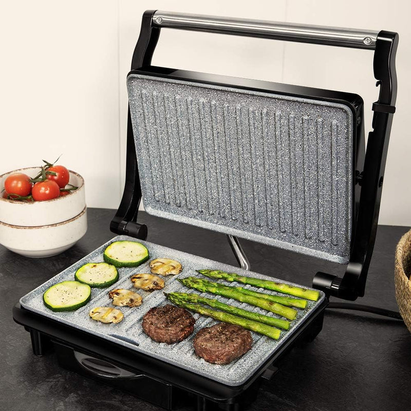 Cecotec Griglia Elettrica Rock'Ngrill 1500 Rapid. 1500 W, Rivestimento Rockstone, Piastra Superiore Regolabile in Altezza, Vassoio Raccogli Grasso, Rivestimento Ecologico, 12,4x30,8x33,2 cm