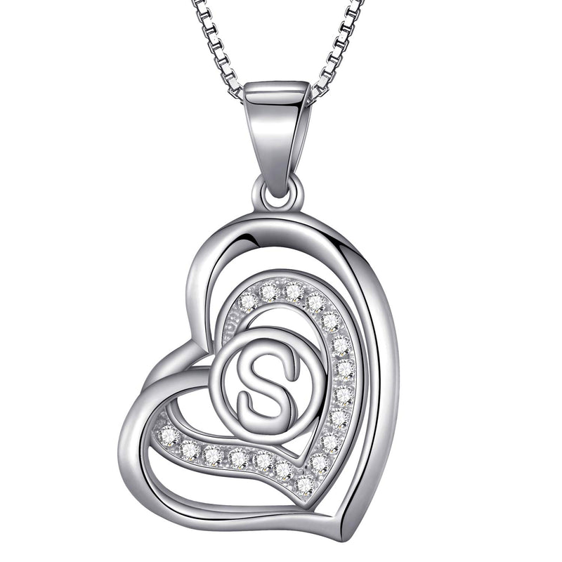 Morella Women's Heart Necklace with Different Letters with White Cubic Zirconia 46 cm 925 Silver Rhodium-Plated