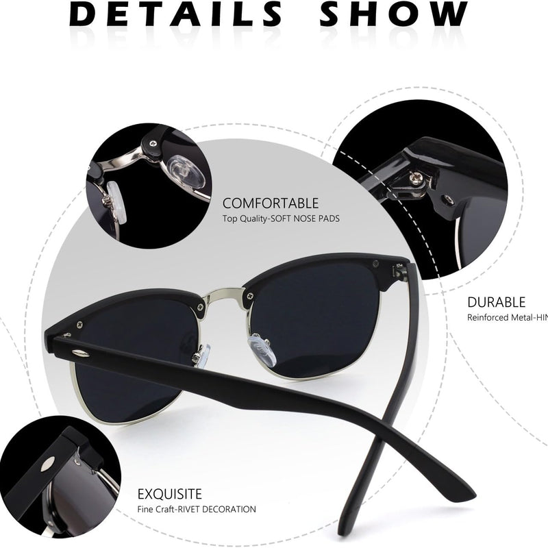 CGID MJ56 Classic Polarized Half Frame Sunglasses with Metal Rivets for Men and Women