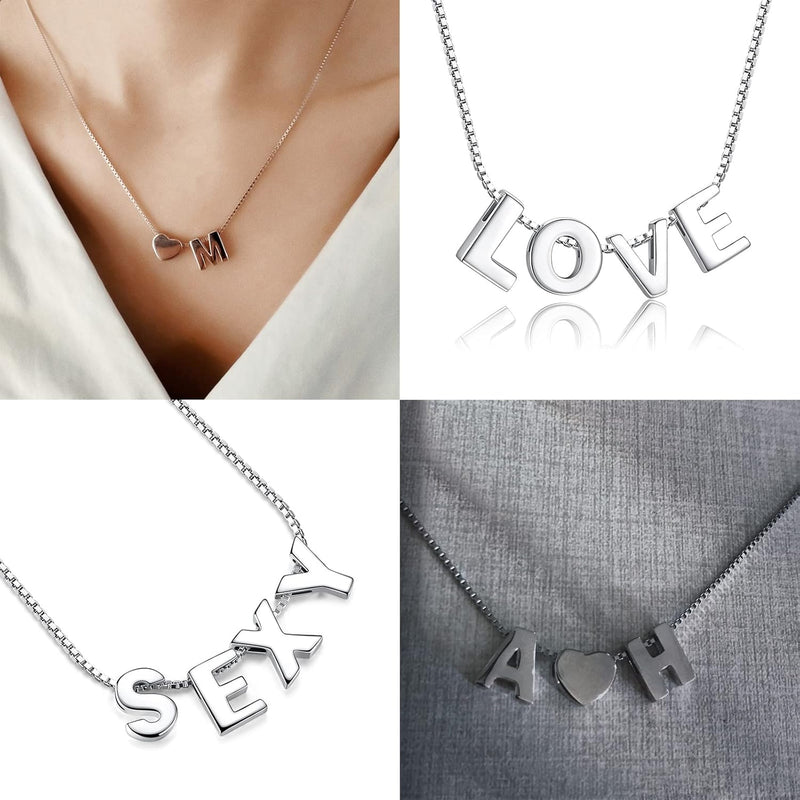 Candyfancy Initial Necklace 925 Silver Women's Letter Alphabet Pendants Name A-Z Pendant Small Chain 18 Inch