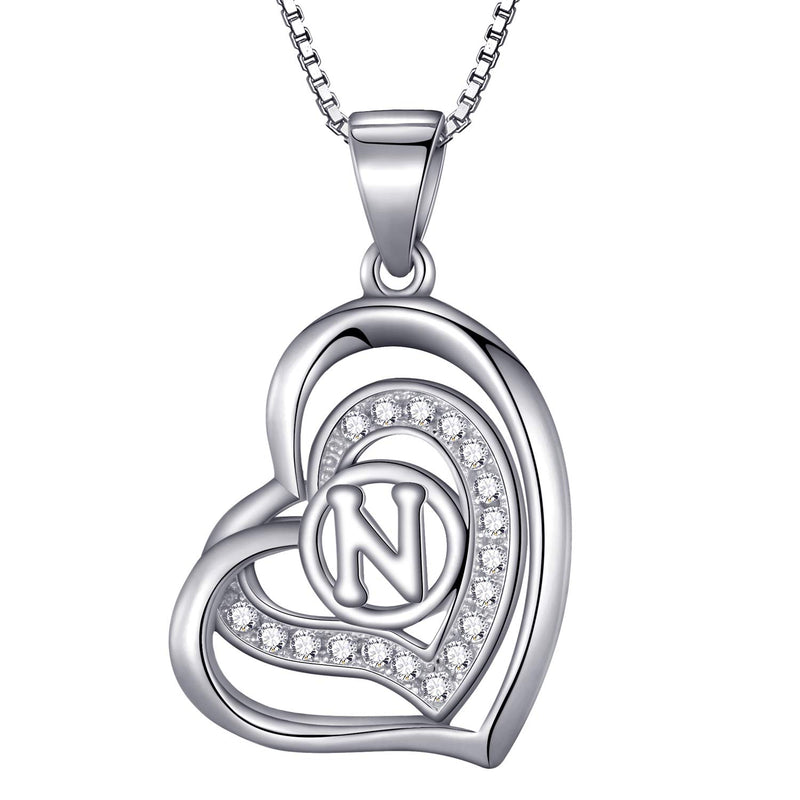 Morella Women's Heart Necklace with Different Letters with White Cubic Zirconia 46 cm 925 Silver Rhodium-Plated