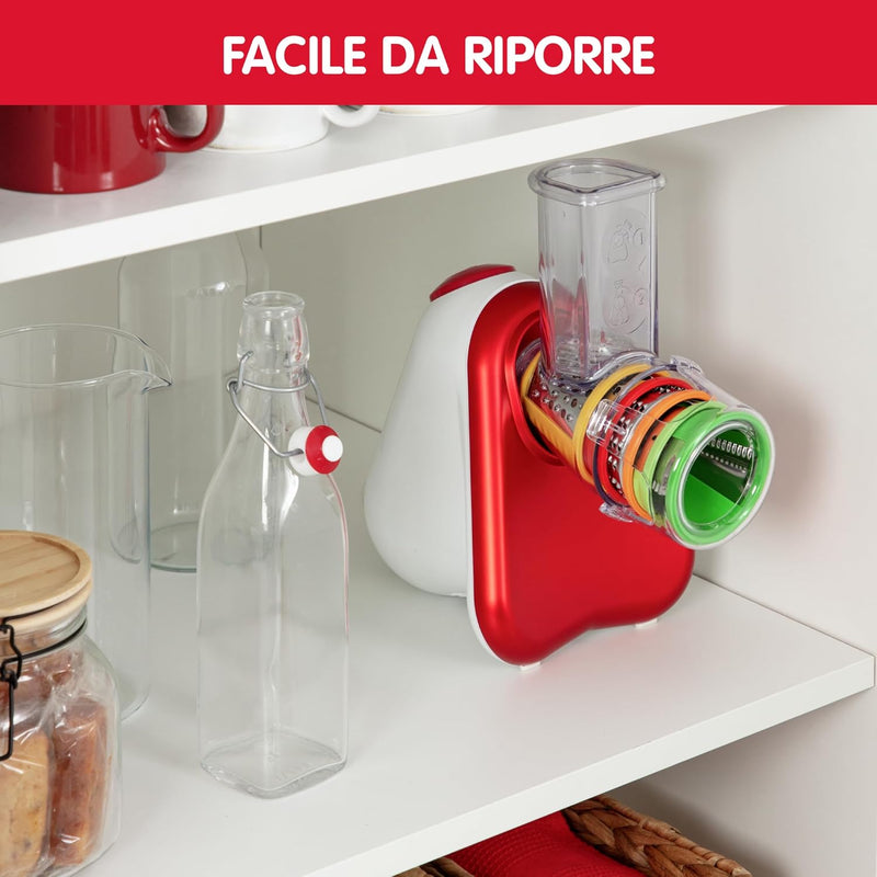 Moulinex DJ755G10 Fresh Express Plus Electric Grater Slicer, 5 Cutting Functions, 200 W, 1 L, 1 Decibel, Plastic, Red