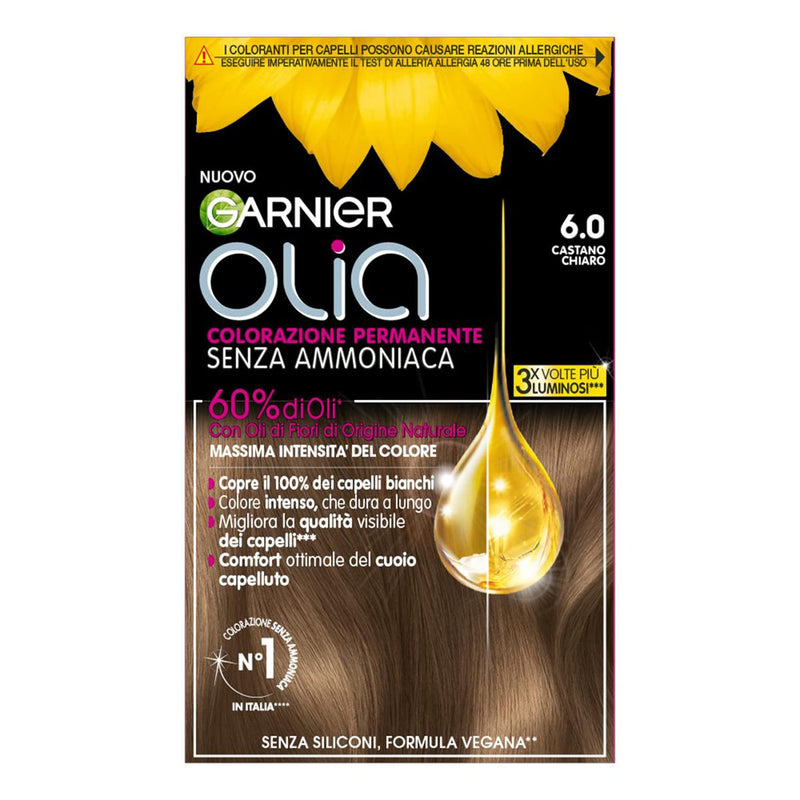 Garnier Olia Hair Dye, Ammonia Free, Covers 100% White Hair, Vegan Formula Formula, Brown