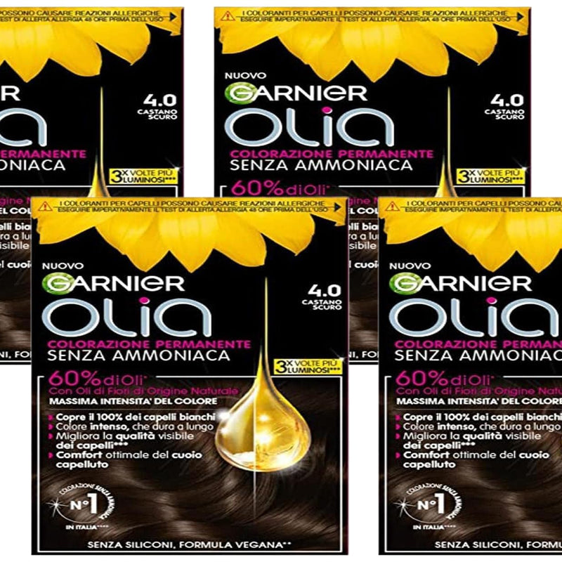 Garnier Olia Hair Dye, Ammonia Free, Covers 100% White Hair, Vegan Formula Formula, Brown
