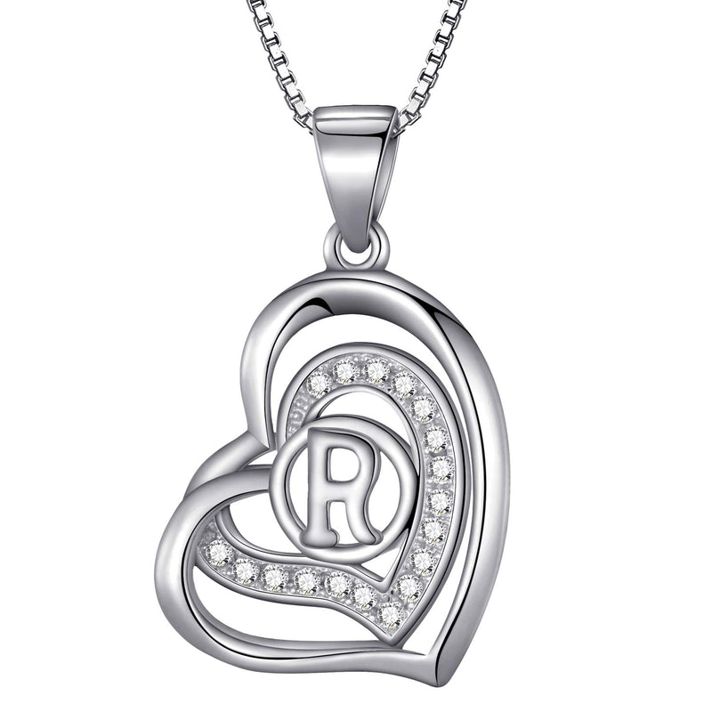 Morella Women's Heart Necklace with Different Letters with White Cubic Zirconia 46 cm 925 Silver Rhodium-Plated