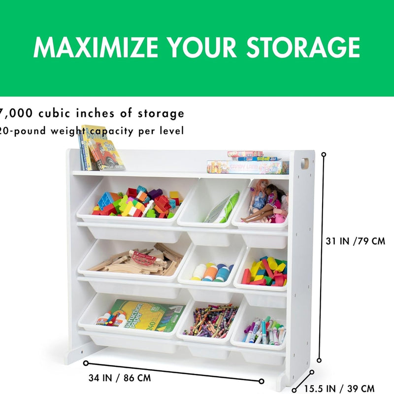 Humble Crew Kids Storage Shelf Organizer Toy Storage Rack with 9 Storage Boxes, White/White