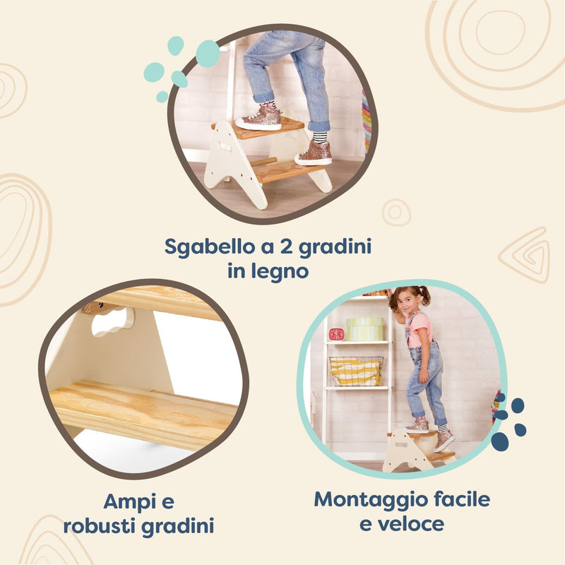 B. Toys Sturdy Wooden Step Stool for Children B. Spaces Sturdy Wood Stool with 2 Steps, Cream White Furniture for Bathroom, Kitchen, Kids Room from 2 Years, Small, BX2031C1Z