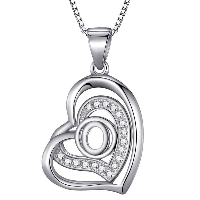 Morella Women's Heart Necklace with Different Letters with White Cubic Zirconia 46 cm 925 Silver Rhodium-Plated