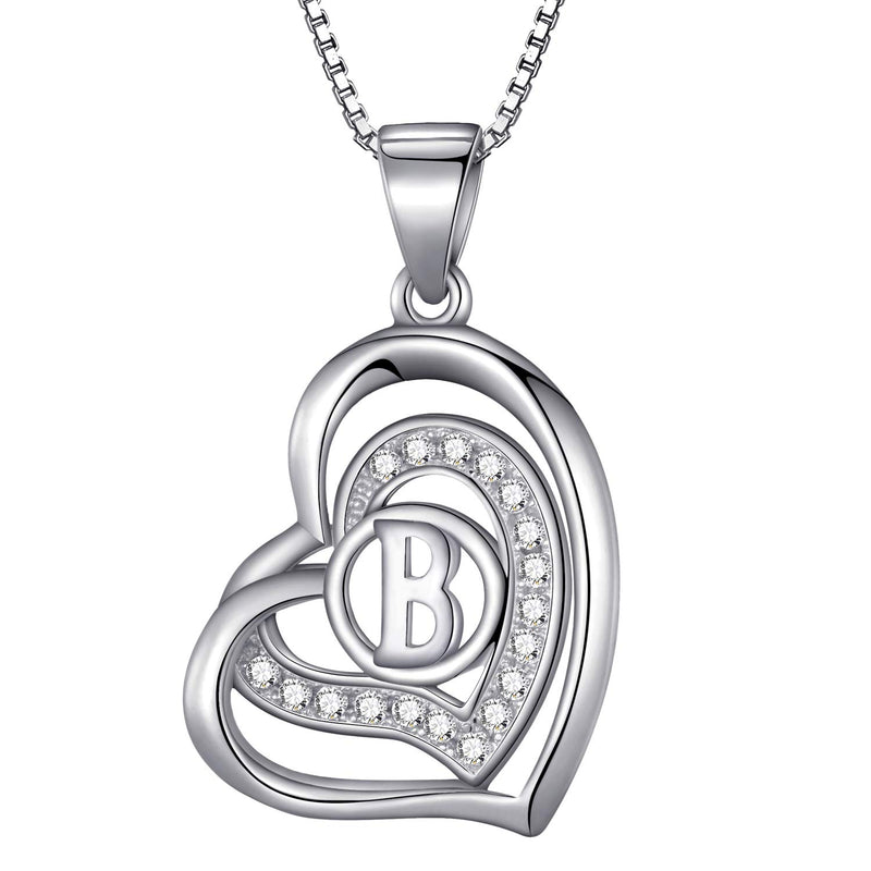 Morella Women's Heart Necklace with Different Letters with White Cubic Zirconia 46 cm 925 Silver Rhodium-Plated