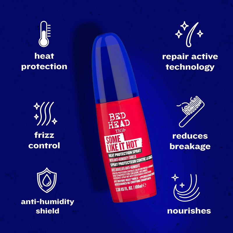 TIGI Bed Head Some Like It Hot, Spray termoprotettore per tutti i tipi di capelli, Prodotto anticrespo per stirare, arricciare e asciugare capelli, 100ml