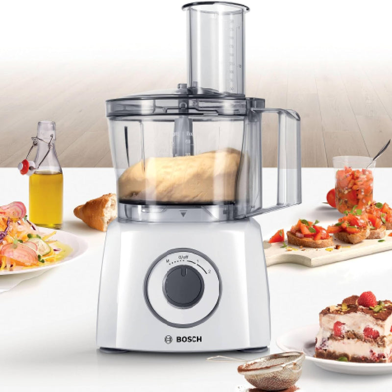 Bosch MultiTalent 3 Compact Multifunction Food Processor – Over 20 Functions, 800 W, 2 Speeds, 2.3 L Bowl, Slicing, Cutting and Grating, Kneading Blade and Whipping Disc