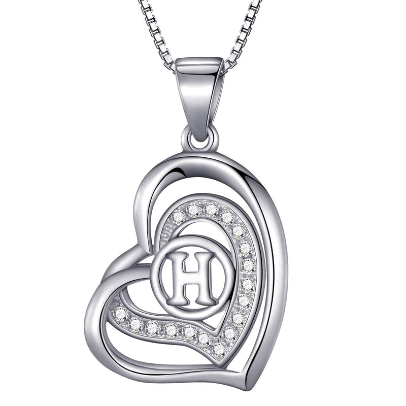 Morella Women's Heart Necklace with Different Letters with White Cubic Zirconia 46 cm 925 Silver Rhodium-Plated