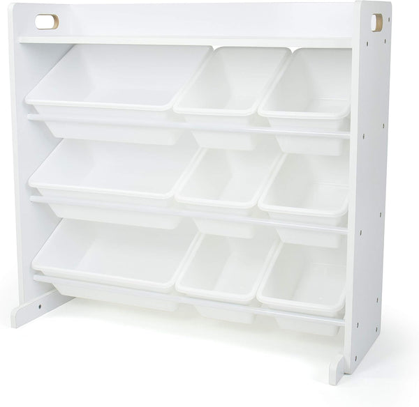 Humble Crew Kids Storage Shelf Organizer Toy Storage Rack with 9 Storage Boxes, White/White