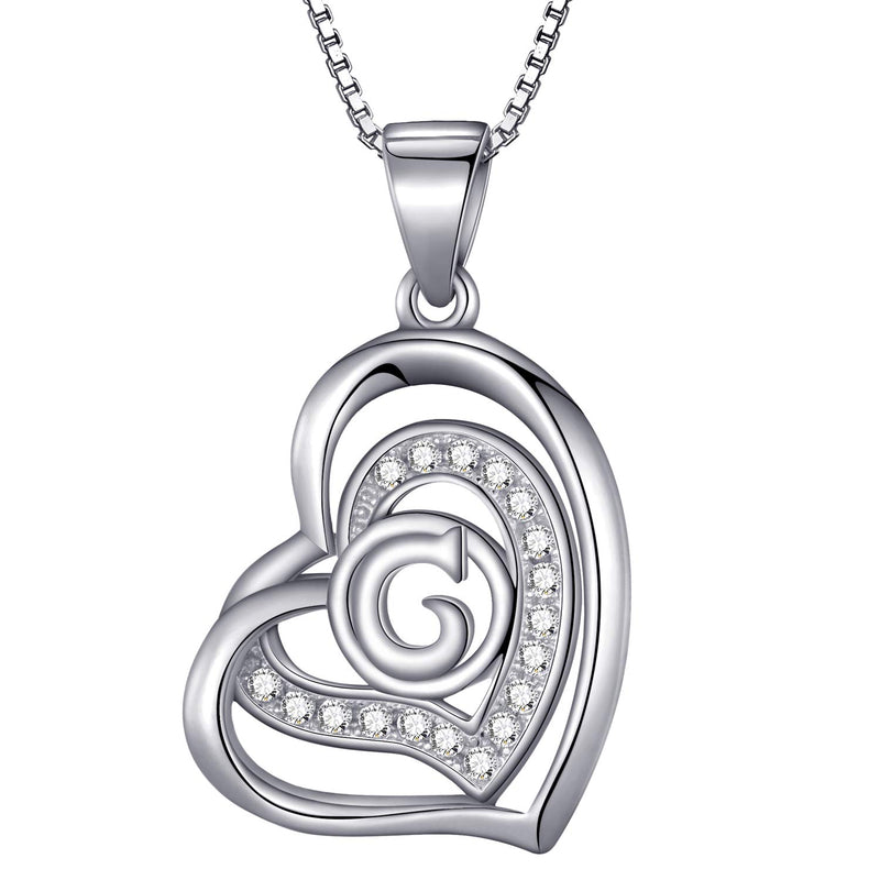 Morella Women's Heart Necklace with Different Letters with White Cubic Zirconia 46 cm 925 Silver Rhodium-Plated