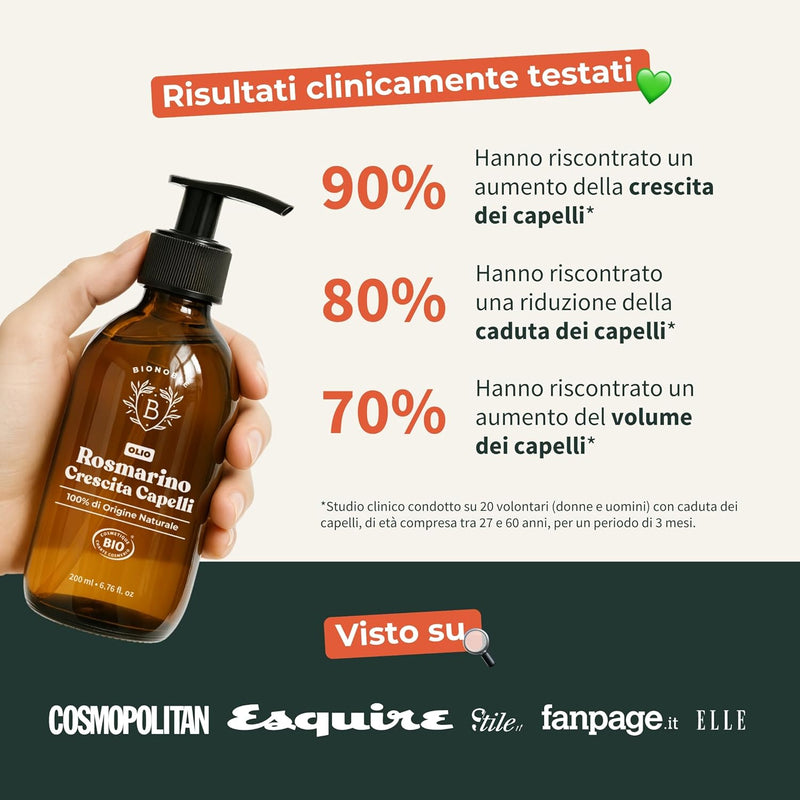 BIONOBLE Rosemary Oil for Organic Hair - Stimulates Growth and Reduces Loss - Rosemary, Castor, Argan and Jojoba Essential Oil - Rosemary Oil for Hair Growth - Glass Bottle + Pipette - 50 ml