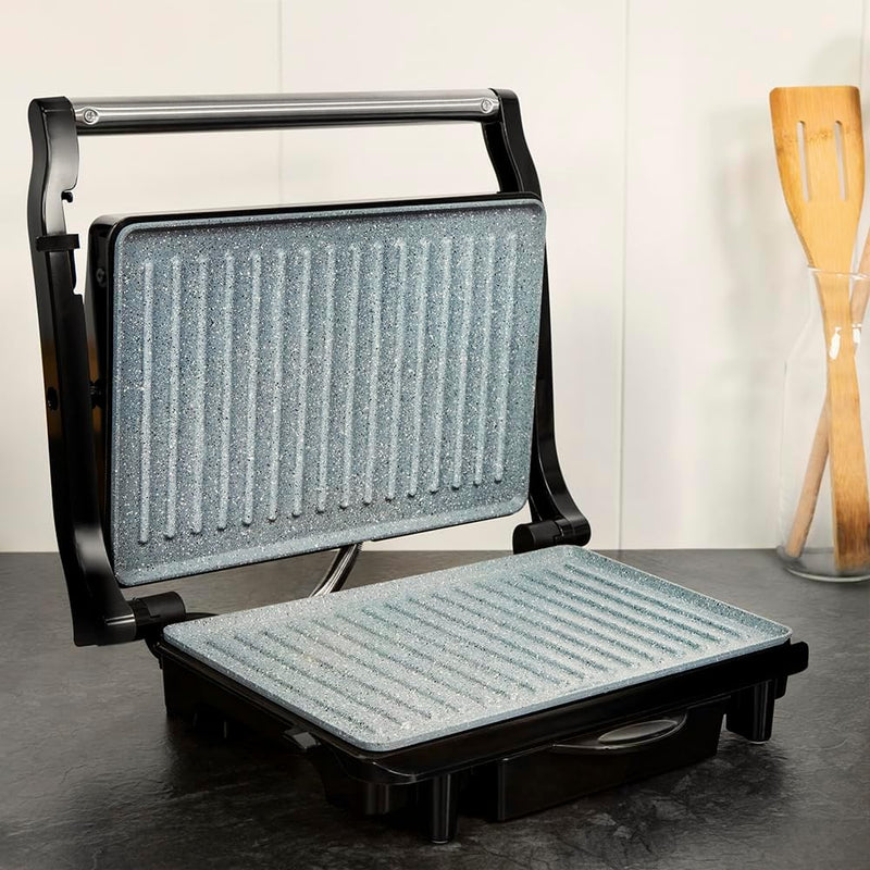 Cecotec Griglia Elettrica Rock'Ngrill 1500 Rapid. 1500 W, Rivestimento Rockstone, Piastra Superiore Regolabile in Altezza, Vassoio Raccogli Grasso, Rivestimento Ecologico, 12,4x30,8x33,2 cm