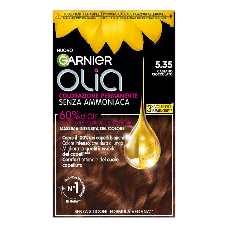 Garnier Olia Hair Dye, Ammonia Free, Covers 100% White Hair, Vegan Formula Formula, Brown