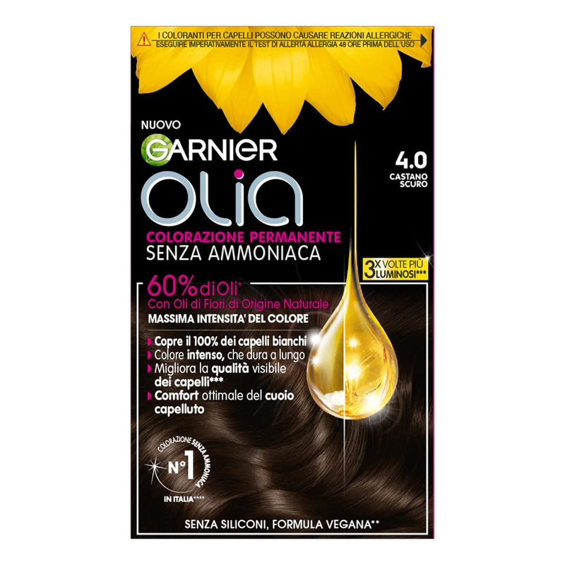 Garnier Olia Hair Dye, Ammonia Free, Covers 100% White Hair, Vegan Formula Formula, Brown