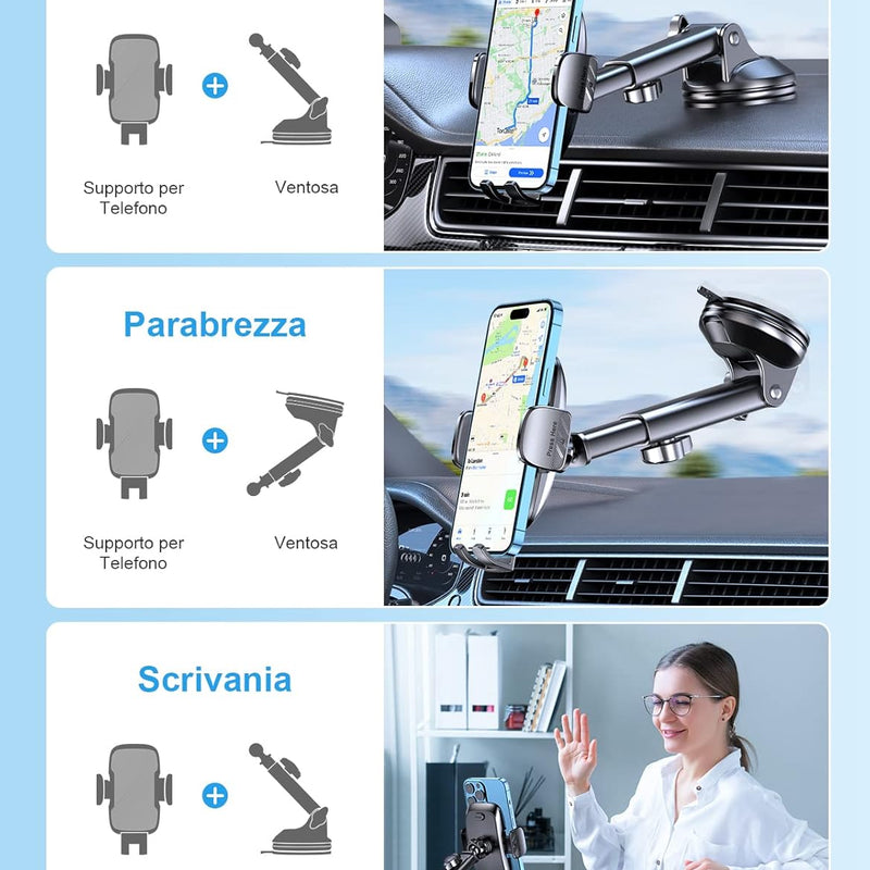 CIRYCASE Porta Cellulare Auto, [Aspirazione Ultra Potente & Universale] Supporto Telefono Auto, Flessibile PortaTelefono Cruscotto e Parabrezza, Supporti Interni Universale per Smartphone da 4-7