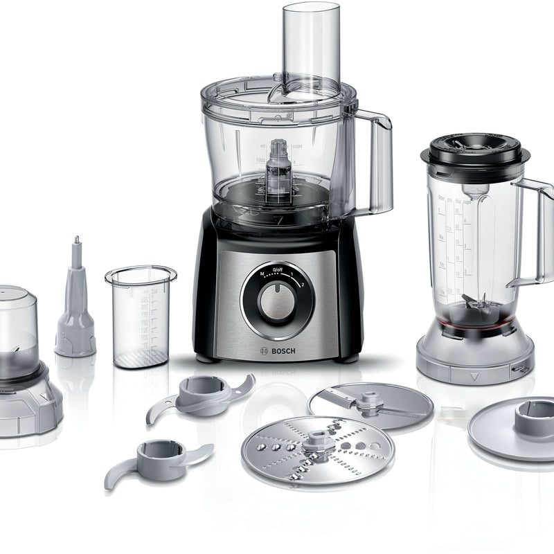 Bosch MultiTalent 3 Compact Multifunction Food Processor – Over 20 Functions, 800 W, 2 Speeds, 2.3 L Bowl, Slicing, Cutting and Grating, Kneading Blade and Whipping Disc