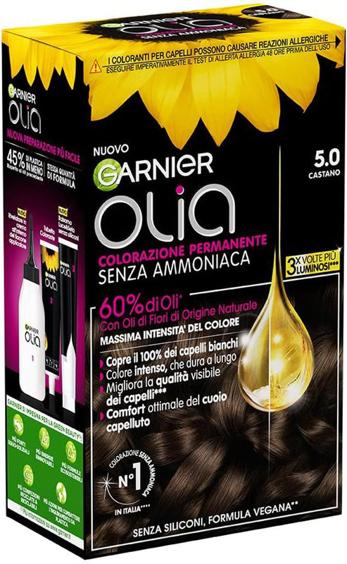 Garnier Olia Hair Dye, Ammonia Free, Covers 100% White Hair, Vegan Formula Formula, Brown