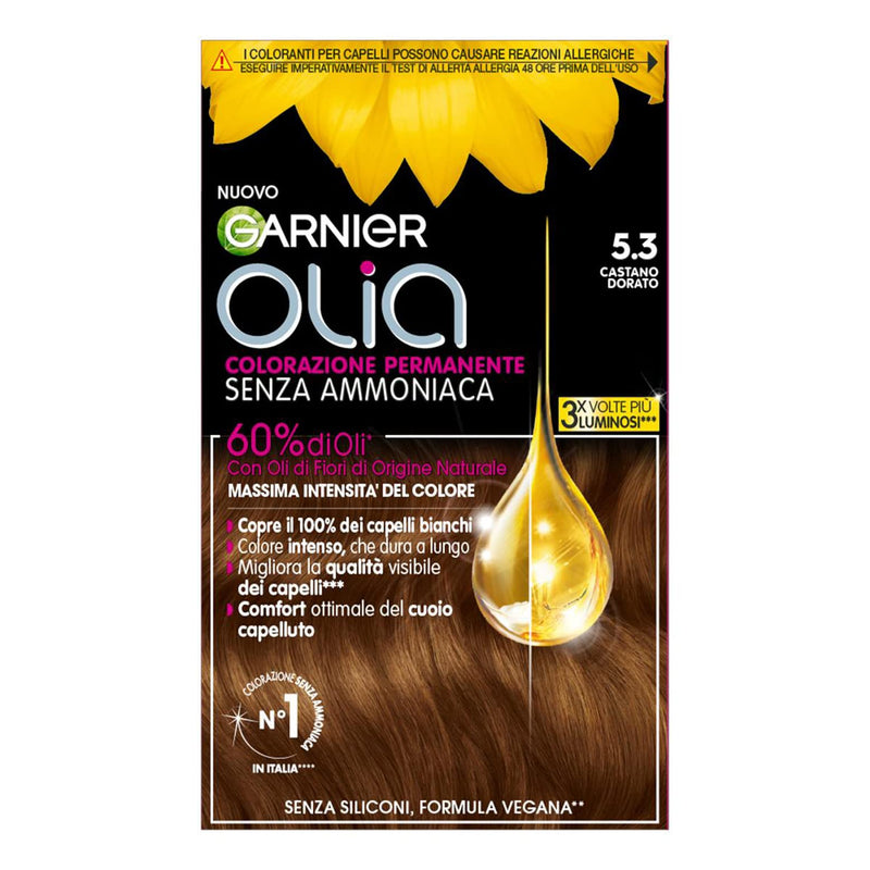 Garnier Olia Hair Dye, Ammonia Free, Covers 100% White Hair, Vegan Formula Formula, Brown
