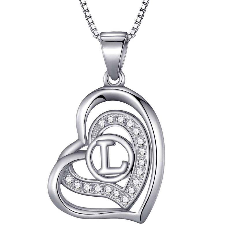 Morella Women's Heart Necklace with Different Letters with White Cubic Zirconia 46 cm 925 Silver Rhodium-Plated