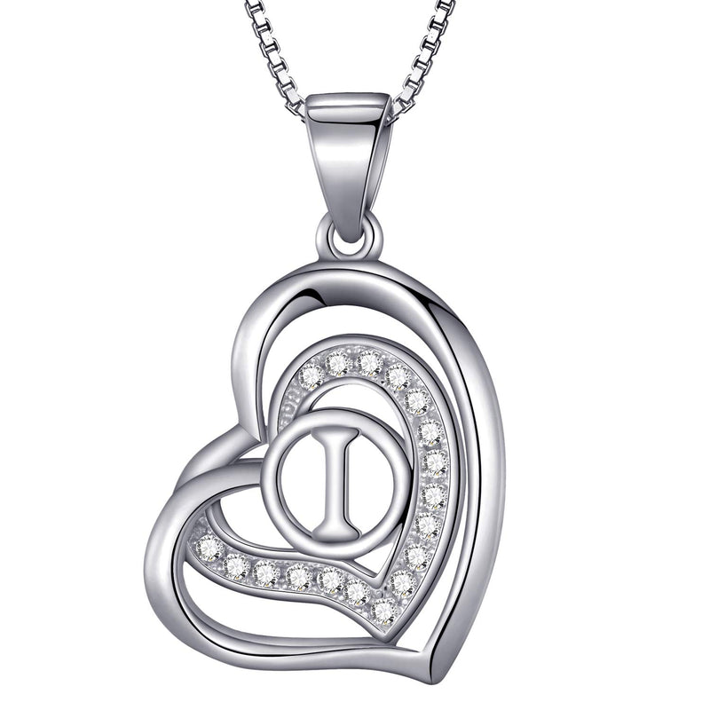 Morella Women's Heart Necklace with Different Letters with White Cubic Zirconia 46 cm 925 Silver Rhodium-Plated
