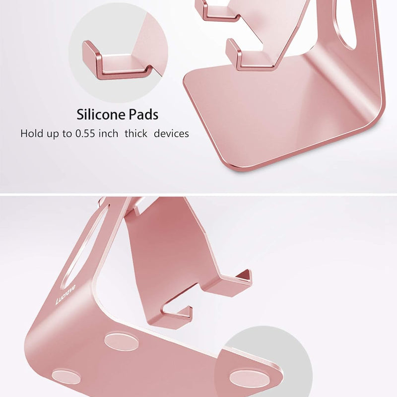 Lucrave Supporto per Telefono Regolabile, Supporto per Telefono Multi-Angolo per iPhone 16 15 14 13 Pro Max 12 11 Xs Max X 8 7 6 Plus Samsung S10, Tutti gli Smartphone (Oro Rosa)
