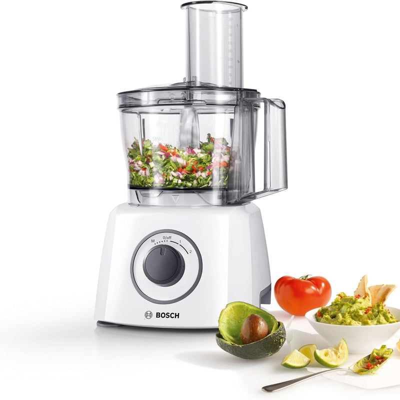 Bosch MultiTalent 3 Compact Multifunction Food Processor – Over 20 Functions, 800 W, 2 Speeds, 2.3 L Bowl, Slicing, Cutting and Grating, Kneading Blade and Whipping Disc