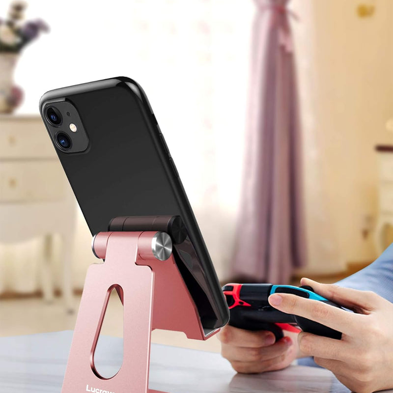 Lucrave Supporto per Telefono Regolabile, Supporto per Telefono Multi-Angolo per iPhone 16 15 14 13 Pro Max 12 11 Xs Max X 8 7 6 Plus Samsung S10, Tutti gli Smartphone (Oro Rosa)