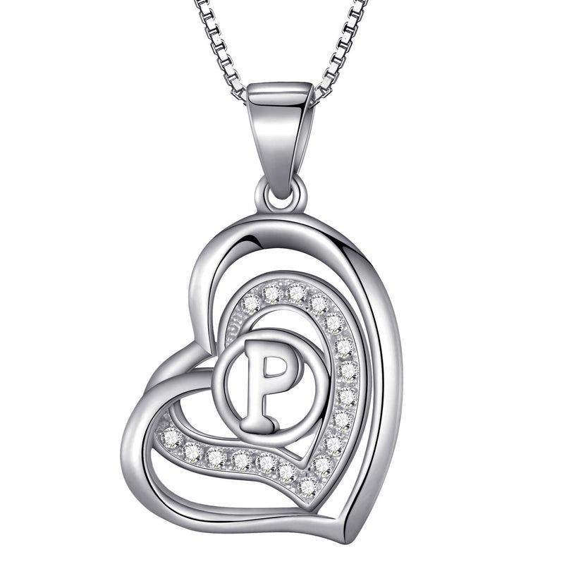 Morella Women's Heart Necklace with Different Letters with White Cubic Zirconia 46 cm 925 Silver Rhodium-Plated