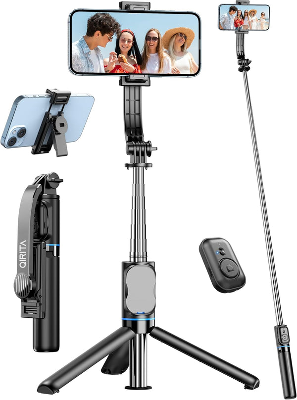 QIRITA Selfie Stick, 41 Inch Extendable Selfie Stick Tripod for Smartphone with Detachable Clip & Wireless Remote Control, 360° Rotation Selfie Stick Compatible with iPhone/Android/Samsung/GoPro