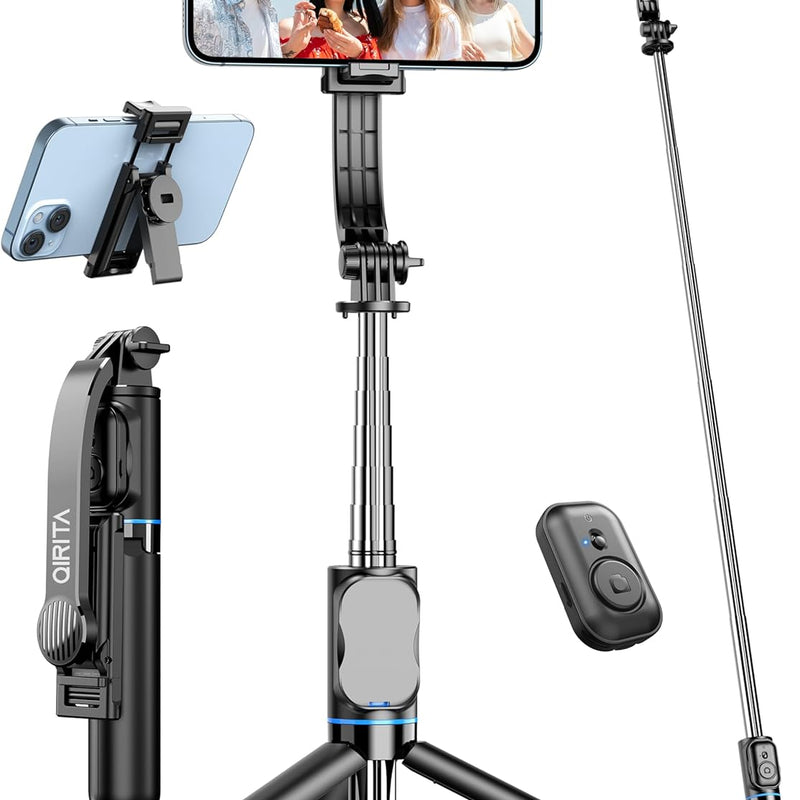 QIRITA Selfie Stick, 41 Inch Extendable Selfie Stick Tripod for Smartphone with Detachable Clip & Wireless Remote Control, 360° Rotation Selfie Stick Compatible with iPhone/Android/Samsung/GoPro