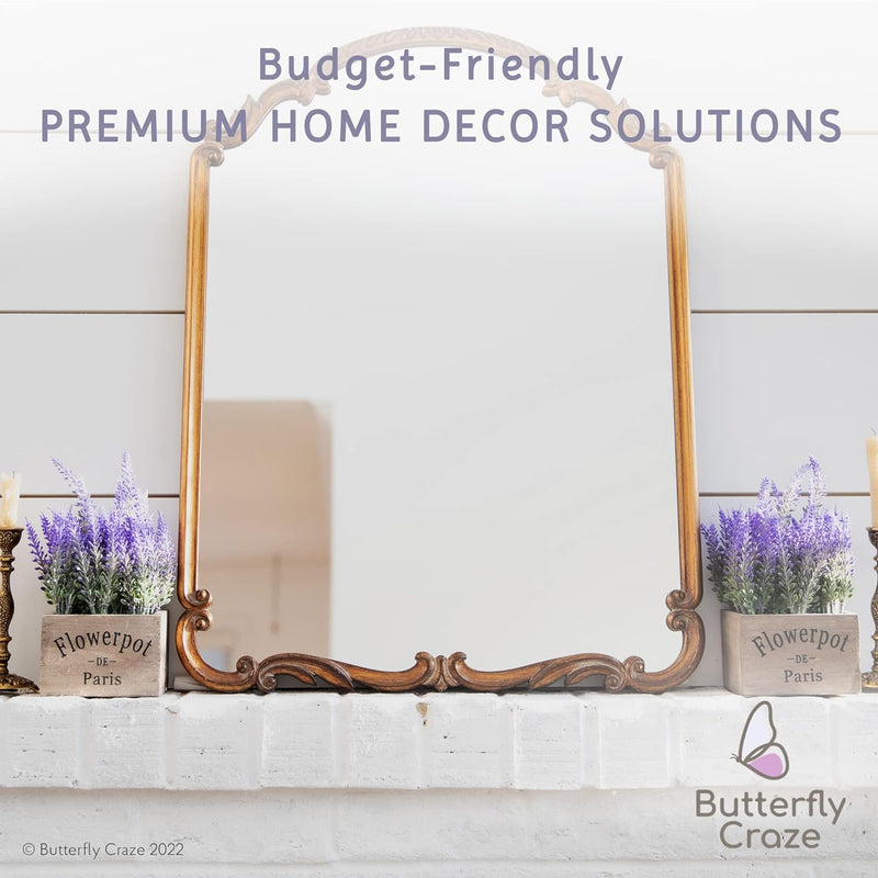 Butterfly Craze Artificial Lavender Plants in Rustic Wooden Planters - Home or Office Decoration (Set of Two) - Brown Wood