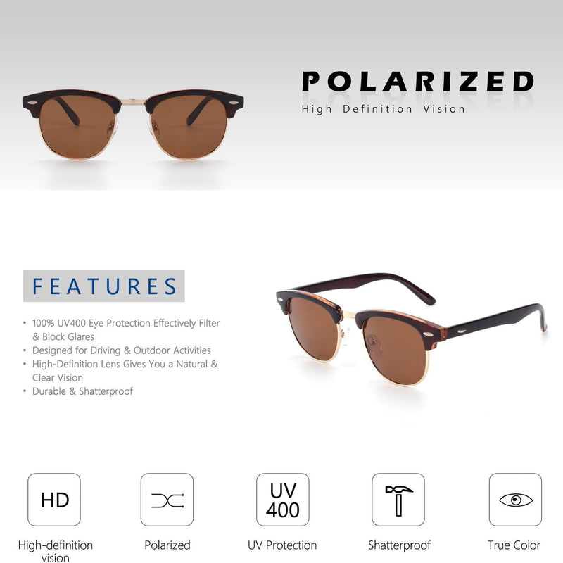 CGID MJ56 Classic Polarized Half Frame Sunglasses with Metal Rivets for Men and Women