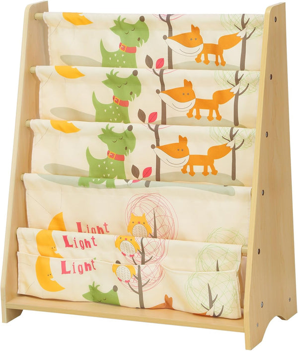 Songmics GKR71YL 4 Tier Fabric Shelving Unit for Children, Maple Finish, Multicoloured, 62 x 28 x 72 cm