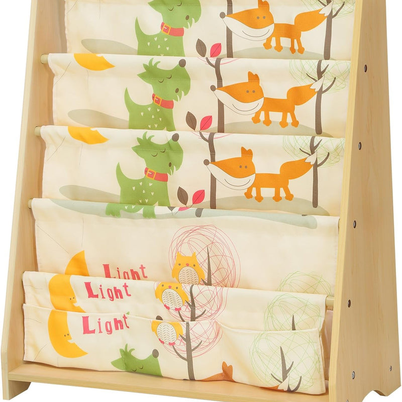 Songmics GKR71YL 4 Tier Fabric Shelving Unit for Children, Maple Finish, Multicoloured, 62 x 28 x 72 cm
