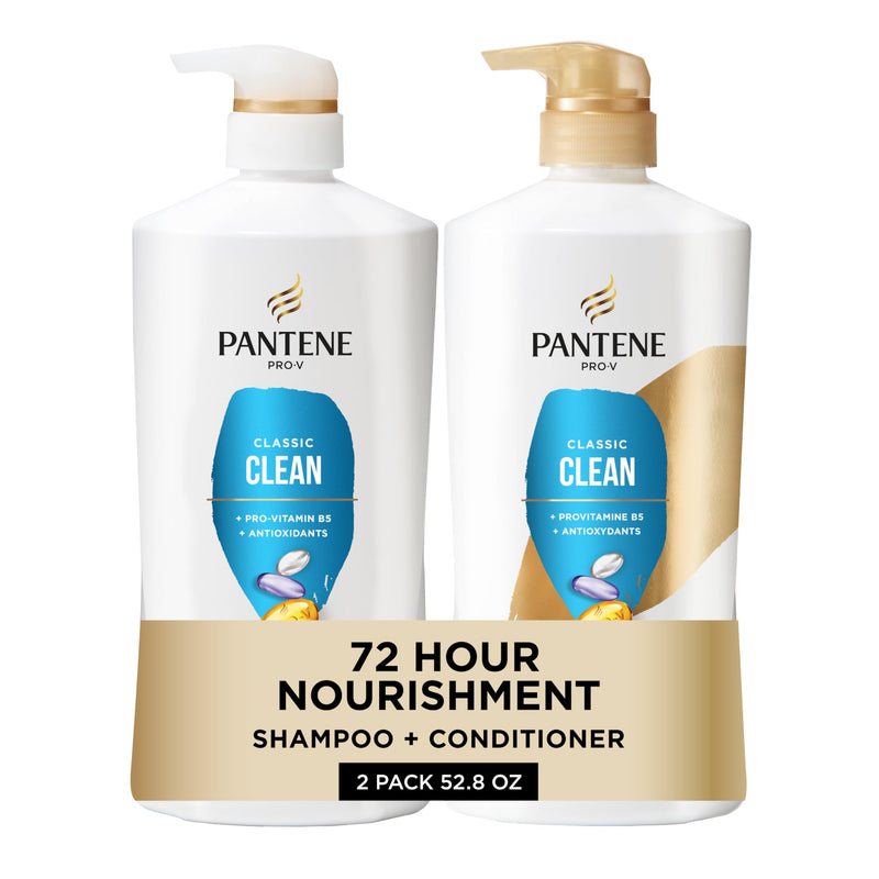 Pantene Shampoo & Conditioner Set, Daily Moisture Renewal - Pro-V Nutrients for Dry, Color-Treated, Straight to Curly Hair, 72-Hour Hydration & Softness, 52.8 Oz Total + Miracle Rescue Shot (0.5 Oz)