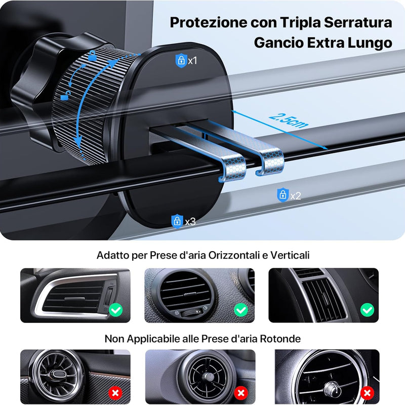 Miracase Car Phone Holder [New Double Steel Hook] Car Phone Holder for Air Vent Compatible with iPhone 16/15/14 Samsung Xiaomi and Other Smartphones Series