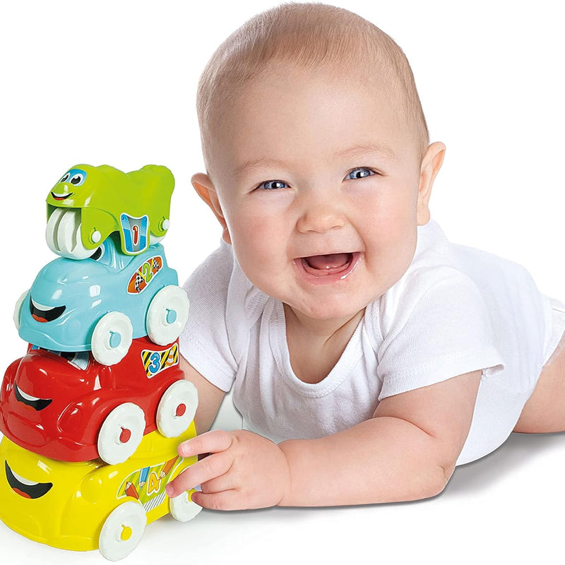 Baby Clementoni – Activity Vehicles, Cars for Children 10+ Months, Early Childhood Toy Made in Italy, Play For Future, 4 Stacking Vehicles for Developing Coordination, Manuality and Creativity, 17111