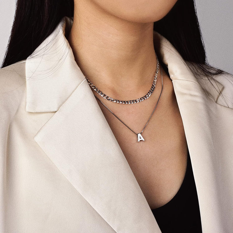 Candyfancy Initial Necklace 925 Silver Women's Letter Alphabet Pendants Name A-Z Pendant Small Chain 18 Inch
