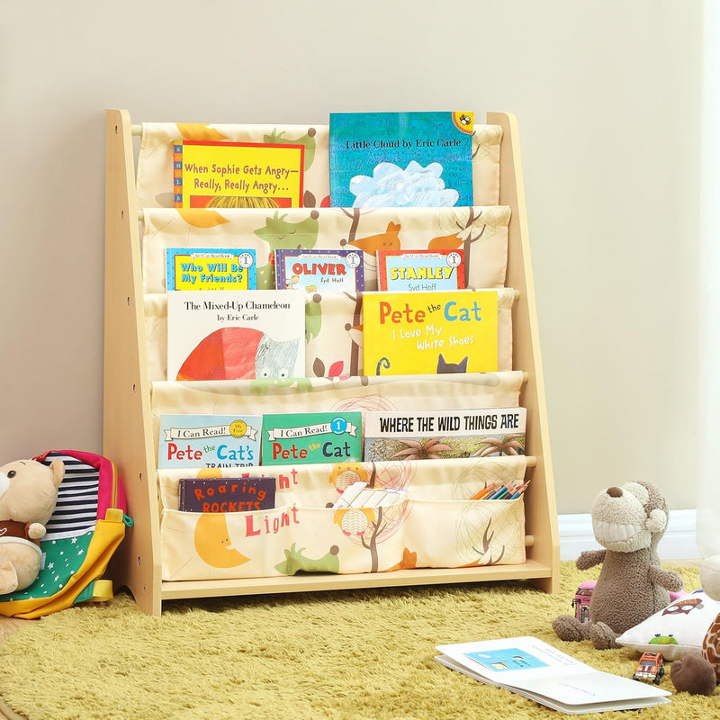 Songmics GKR71YL 4 Tier Fabric Shelving Unit for Children, Maple Finish, Multicoloured, 62 x 28 x 72 cm