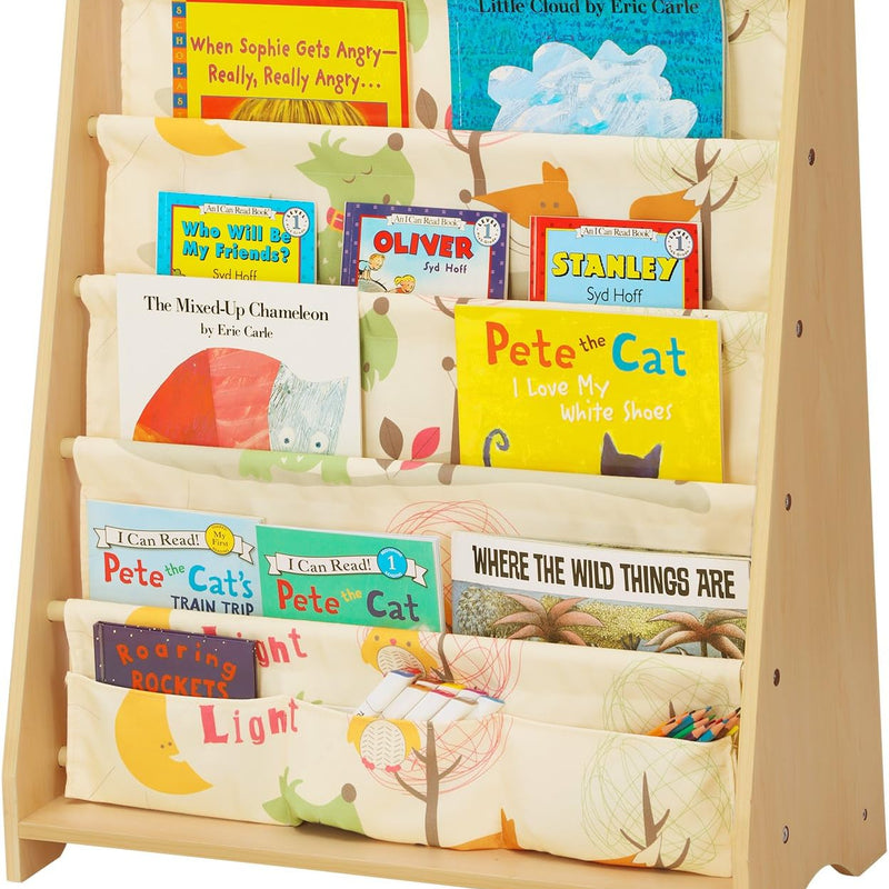 Songmics GKR71YL 4 Tier Fabric Shelving Unit for Children, Maple Finish, Multicoloured, 62 x 28 x 72 cm
