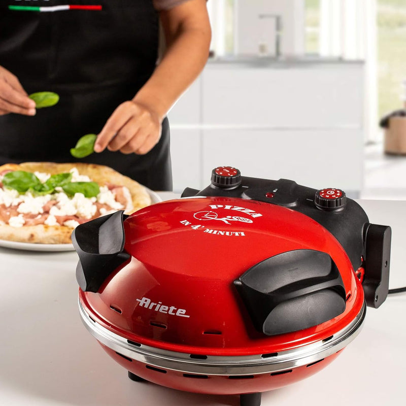 Ariete 909 Forno Pizza - Pizza in 4 Minutes - Refractory Stone Plate with Non-Stick Treatment - Max Temperature 400° - 1200 Watt - Timer 30'