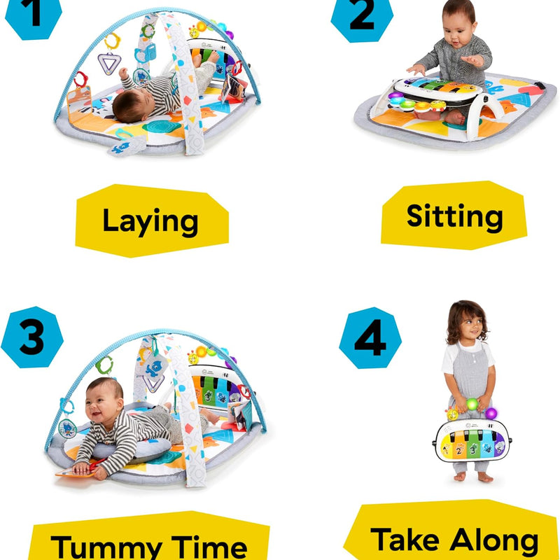 Baby Einstein, Kickin' Tunes 4 in 1 Kids Music Multi-Activity Gym with Piano, 70+ Sounds, 25+ Minutes Music and Lights, Play Arch, 7 Removable Toys, 4 Languages, for Babies