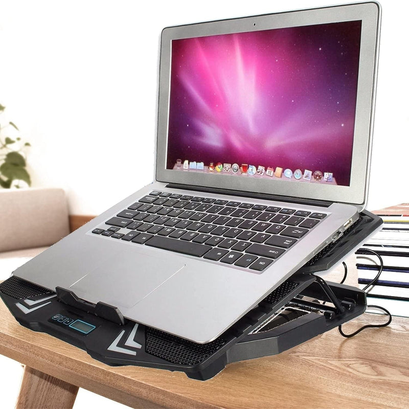 Ewent EW1259 Laptop Cooling System Stand for Notebook, MacBook 15.6 / 17 Inch with 5 Quiet Fans with Adjustable Speed and LED Light, 30 x 37 x 3.8 cm