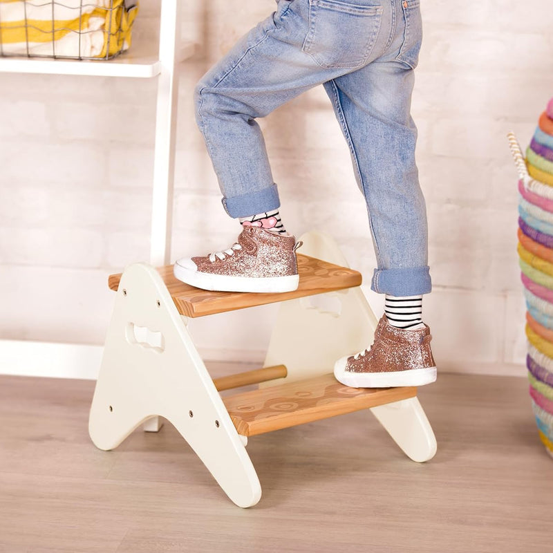 B. Toys Sturdy Wooden Step Stool for Children B. Spaces Sturdy Wood Stool with 2 Steps, Cream White Furniture for Bathroom, Kitchen, Kids Room from 2 Years, Small, BX2031C1Z