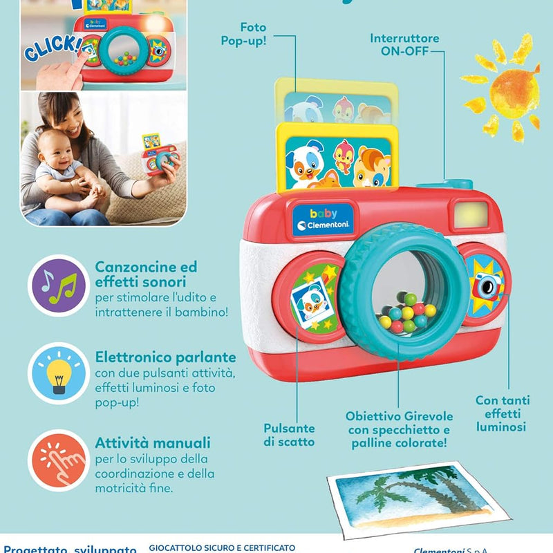 Clementoni Baby Baby Camera, Electronic Camera for Children 9+ Months, with Sounds and Lights, Early Childhood Educational Game, Stimulates Manuality, Made in Italy, Italian Language, 17440